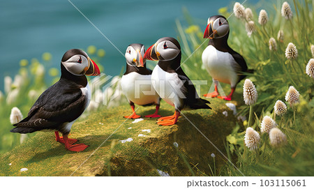 Atlantic puffin , also known as the common puffin, is a species of seabird in the auk family 103115061