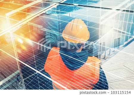 Qualified worker during the installation of photovoltaic systems Qualified worker during the installation of photovoltaic systems 103115154