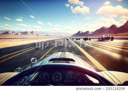 Racing car on the track. Outdoor race with fast cars making speed laps. Generated AI. Racing car on the track. Outdoor race with fast cars making speed laps. Generated AI. 103116204