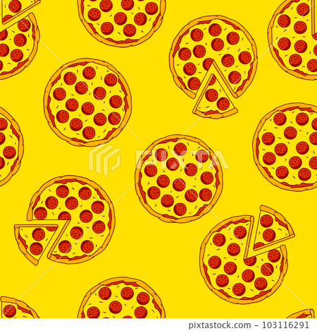 Tasty Italian pizza pattern. Delicious fast food meal. Background for cafe menu. 103116291