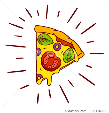 Tasty Italian pizza slice. Delicious fast food meal. Illustration for cafe menu. 103116335