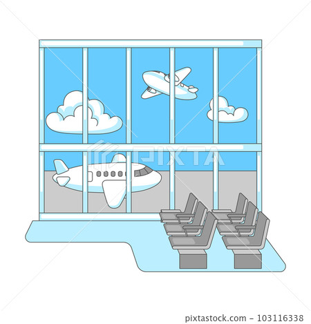 Airport window with airplanes. Travel illustration and tourism background. Airport window with airplanes. Travel illustration and tourism background. 103116338
