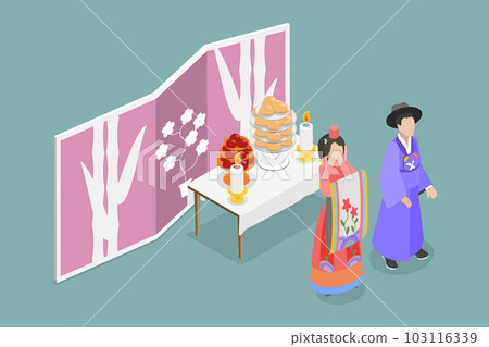 3D Isometric Flat Vector Conceptual Illustration of Korean Wedding 3D Isometric Flat Vector Conceptual Illustration of Korean Wedding 103116339