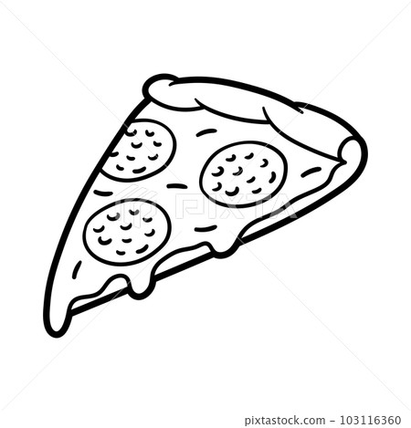 Tasty Italian pizza slice. Delicious fast food meal. Illustration for cafe menu. Tasty Italian pizza slice. Delicious fast food meal. Illustration for cafe menu. 103116360