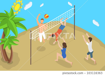 3D Isometric Flat Vector Conceptual Illustration of Beach Volleyball 103116363