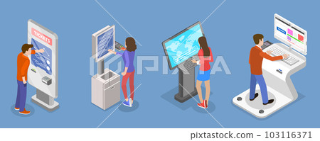 3D Isometric Flat Vector Set of Ticket Kiosks 103116371
