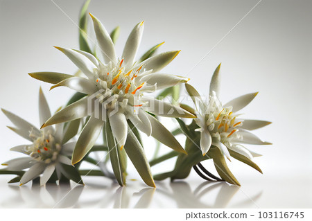 Two Edelweiss flowers (Leontopodium alpinum) isolated over white 103116745