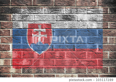 Slovakia flag on old brick wall background Slovakia flag on old brick wall background 103117289