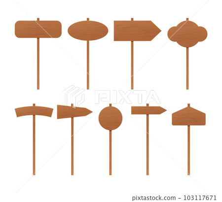 Set of wooden sign posts. Rustic board, plank with place. Wood sign old road planks set. 103117671