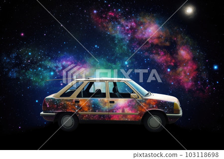 Futuristic retro car in space galaxy background. Generative AI Futuristic retro car in space galaxy background. Generative AI 103118698