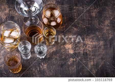 Assortment of various strong alcohol drinks Assortment of various strong alcohol drinks 103118769