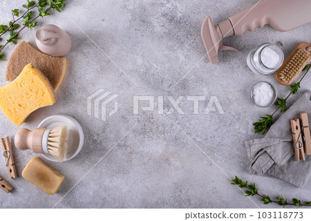 Eco cleaning with bottles, brushes and sponges Eco cleaning with bottles, brushes and sponges 103118773