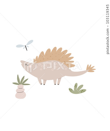 Funny illustration with dinosaur in a simple hand drawn style 103119345
