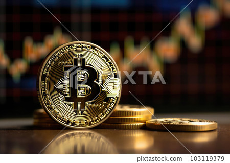 Virtual cryptocurrency. Bitcoin and stock market chart. Generative ai Virtual cryptocurrency. Bitcoin and stock market chart. Generative ai 103119379