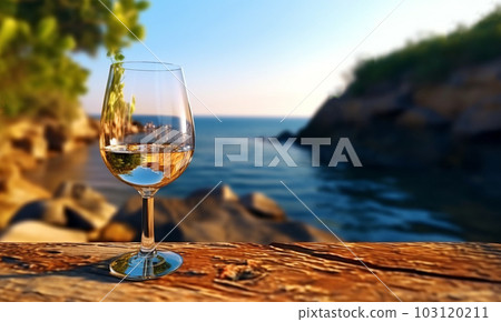 A glass of white wine in the background of nature, copy space, Generated AI A glass of white wine in the background of nature, copy space, Generated AI 103120211