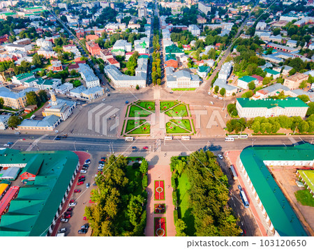Kostroma city, Volga river aerial view 103120650