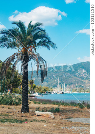sea bay with yachts and boats at Lefkada island Greece 103121516