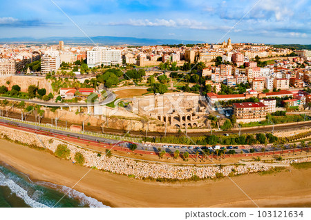 Tarragona Amphitheatre aerial panoramic view, Spain Tarragona Amphitheatre aerial panoramic view, Spain 103121634