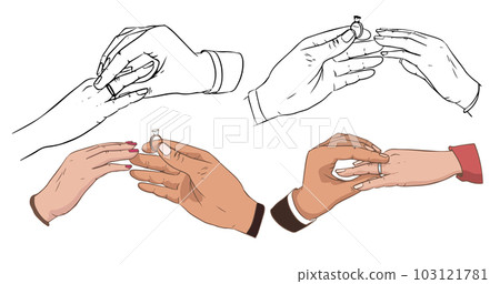 Graceful women's hand with a beautiful ring with a big shining diamond. Graceful women's hand with a beautiful ring with a big shining diamond. 103121781