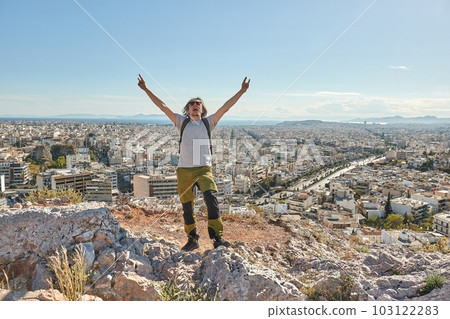 City view of Athens, Greece, tourist posing on hill 103122283