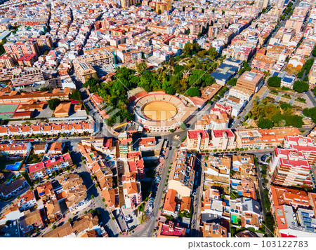 Fuengirola city center aerial panoramic view in Spain 103122783