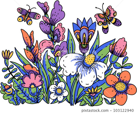 Summer garden wildflowers bouquet, bold modern flora Summer garden wildflowers bouquet, bold modern flora 103122940