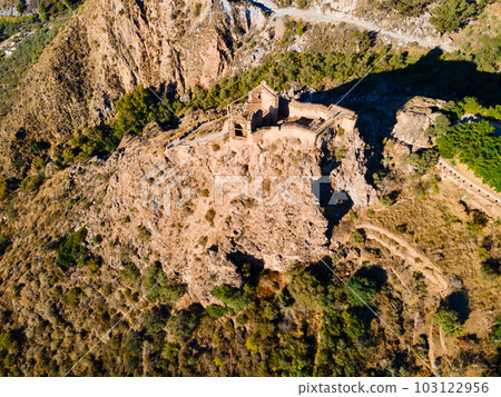 Lanjaron Castle aerial panoramic view in Alpujarras, Spain Lanjaron Castle aerial panoramic view in Alpujarras, Spain 103122956