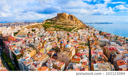Santa Barbara Castle aerial panoramic view in Alicante Santa Barbara Castle aerial panoramic view in Alicante 103123094