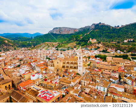 Collegiate Basilica of Xativa aerial panoramic view, Spain 103123119