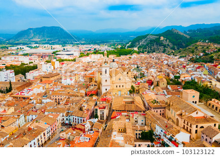 Collegiate Basilica of Xativa aerial panoramic view, Spain 103123122