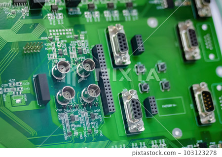 Green computer printed circuit board - close up view 103123278