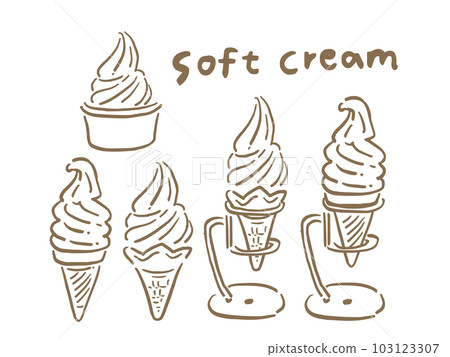 Loose hand-drawn soft cream illustration set (line drawing) 103123307