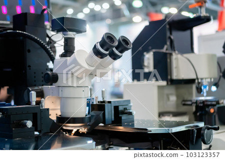 Professional medical microscope in science lab, exhibition Professional medical microscope in science lab, exhibition 103123357