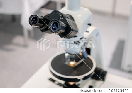 Professional medical microscope in science lab, exhibition 103123453