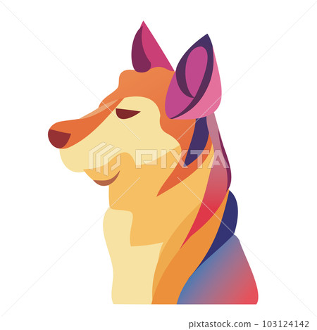 Flat colorful illustration of a dog in profile. Portrait of a Dog Vector 103124142