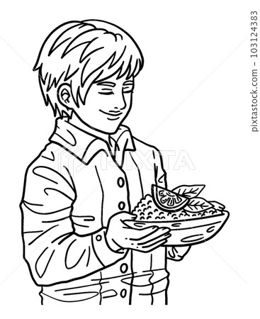 Thanksgiving Boy Holding Food Isolated Adult Thanksgiving Boy Holding Food Isolated Adult 103124383