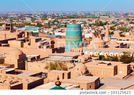 Kalta Minor Minaret aerial view, Khiva Kalta Minor Minaret aerial view, Khiva 103125623