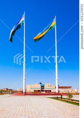 Karakalpakstan and Uzbekistan flags in Nukus 103125652