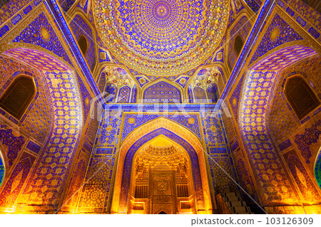 Registan mosaic pattern design background, Samarkand 103126309