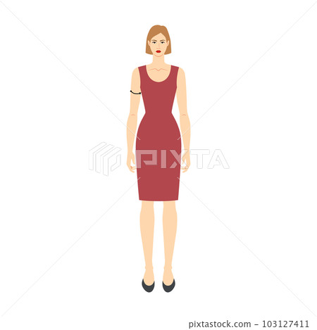 Women to do biceps measurement body with arrows fashion Illustration for size chart. Flat female character front 8 103127411