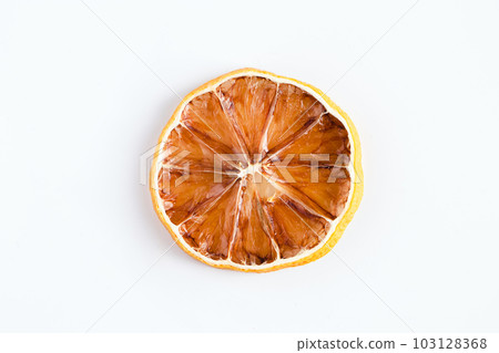 Dried orange slices on white background. 103128368