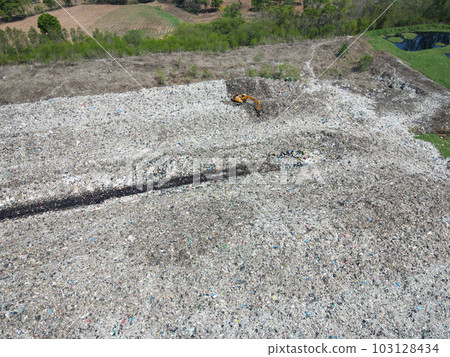 Aerial view landfill garbage waste huge dump environmental pollution problem, Top view on plastic and other industrial waste ecological disaster from above with garbage sorting garbage disposal Aerial view landfill garbage waste huge dump environmental pollution problem, Top view on plastic and other industrial waste ecological disaster from above with garbage sorting garbage disposal 103128434