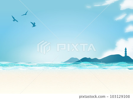 夏季大海和藍天海灘的背景圖(燈塔和海鷗) 夏季大海和藍天海灘的背景圖(燈塔和海鷗) 103129108