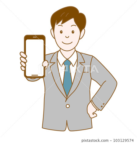 A man showing a smartphone screen 103129574