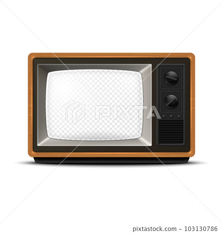 Vector Retro TV Receiver with Wooden Frame and Transparent Screen, Isolated. Home Interior Design Concept. TV Frame Design Template, Border. Television Concept. TV Set in Front View Vector Retro TV Receiver with Wooden Frame and Transparent Screen, Isolated. Home Interior Design Concept. TV Frame Design Template, Border. Television Concept. TV Set in Front View 103130786