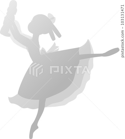 芭蕾舞演員在經典芭蕾舞劇《胡桃夾子》中跳舞克拉拉的灰色剪影 芭蕾舞演員在經典芭蕾舞劇《胡桃夾子》中跳舞克拉拉的灰色剪影 103131471