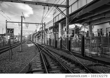 Elevated railway construction Elevated bridge Tokyo Higashimurayama station area 2023.05 b-6 monochrome Elevated railway construction Elevated bridge Tokyo Higashimurayama station area 2023.05 b-6 monochrome 103132279