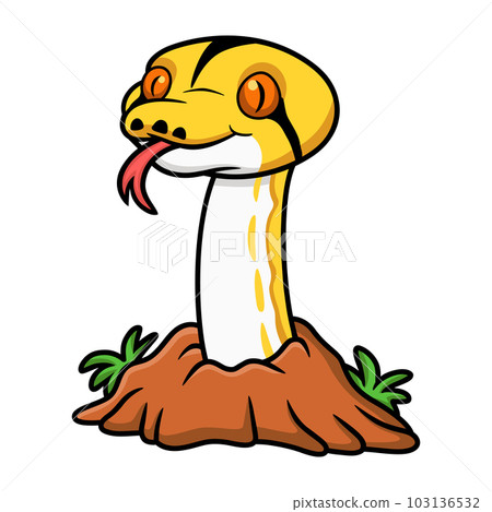 Cute albino tiger reticulated python cartoon out from hole 103136532