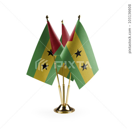 Small national flags of the Sao Tome and Principe on a white background 103136608