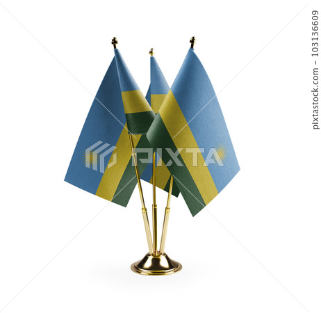 Small national flags of the Rwanda on a white background Small national flags of the Rwanda on a white background 103136609